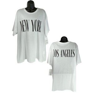 RVCA New York Los Angeles Graphic TShirt Sz L White Black Oversized Cotton Tee